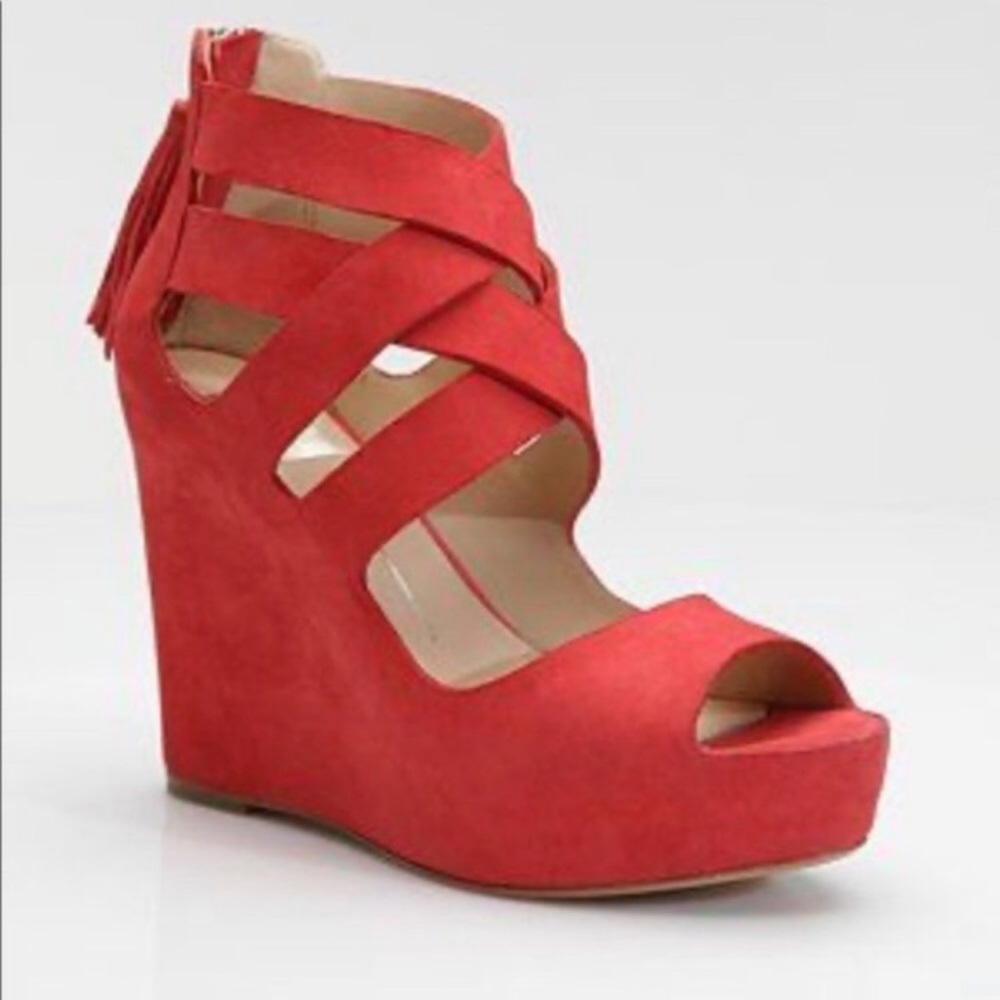 Dolce Vita Rusty red/orange suede wedge platform sandal with zipper size 7